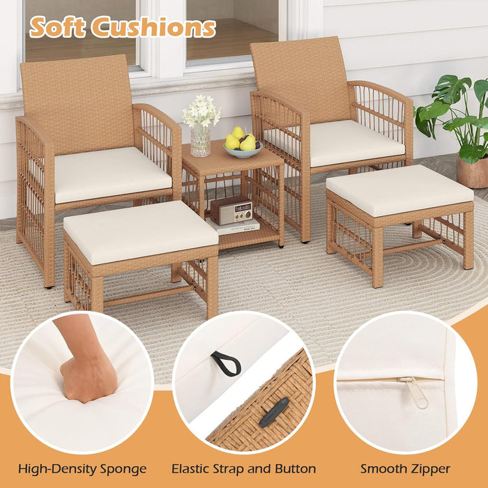 5 Pieces Patio Wicker Conversation Set, Outdoor Furniture Set