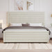 Full Size Bed Frame, Upholstered Platform Bed with Velvet Headboard and Footboard, Mattress Foundation with Wooden Slats, No Box Spring Required, Easy Assembly, Beige