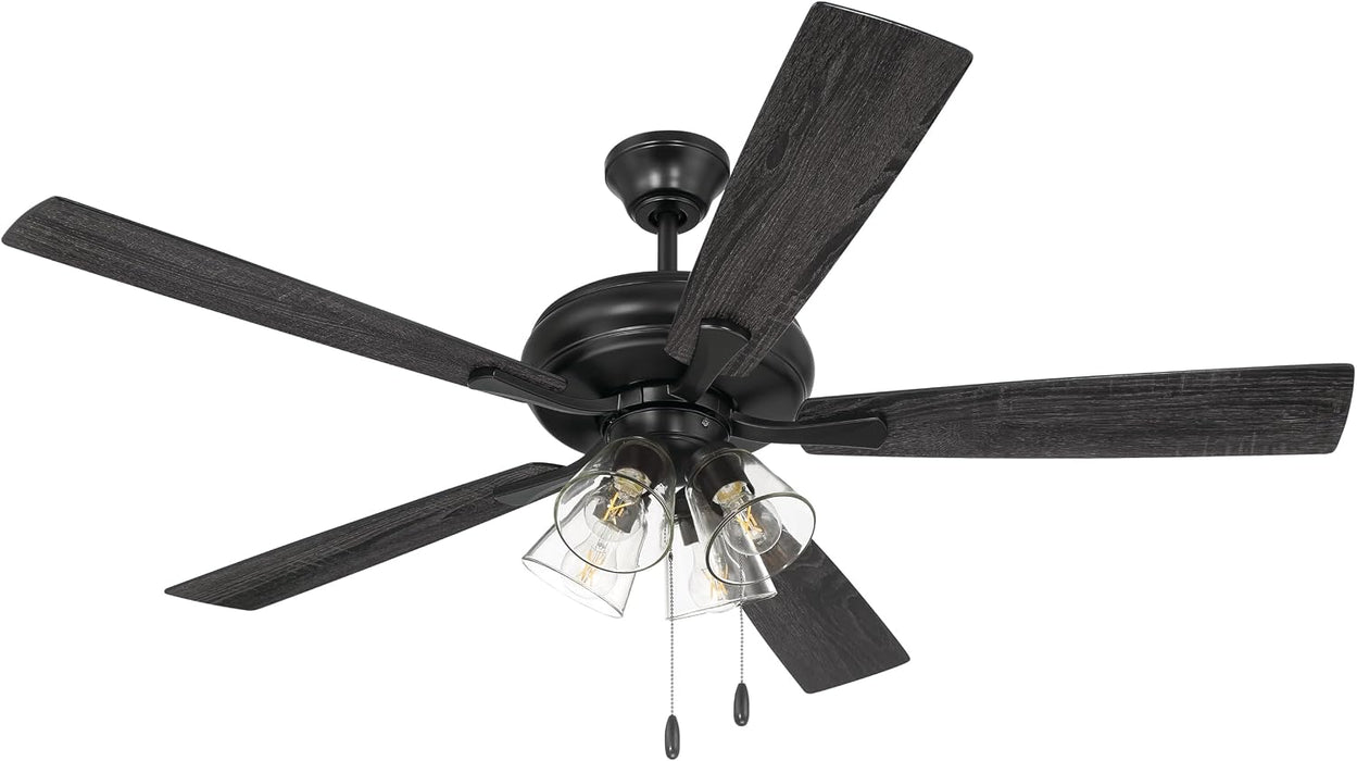 52" Eos 4 Light Ceiling Fan in Flat Black Finish with Reversible Flat Black/Greywood Blades
