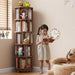 5 Tier Solid Wood Rotating Bookshelf Tower on Wheels, Walnut