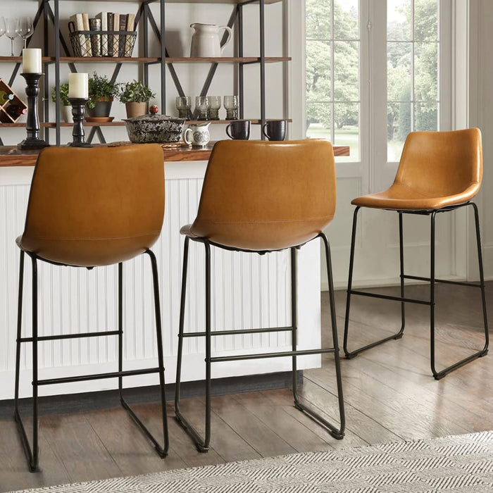 30 Inch Counter Height Bar Stools Set of 3, Faux Leather Bar Chairs