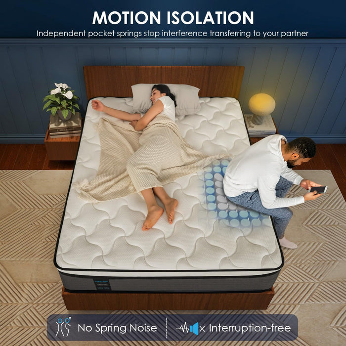 Queen Mattress, 12 Inch Queen Size Hybrid Mattress in a Box, Enhanced Edge Support, Cooling Hybrid Bed, Gel-Memory Foam & Individually Pocket Coil, Back Pain Relief, Medium Firm, Fiberglass Free