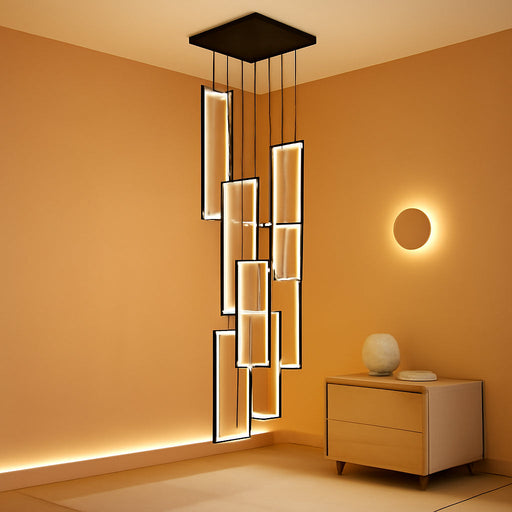 Black 6 Rings Rectangular Chandeliers LED Dimmable