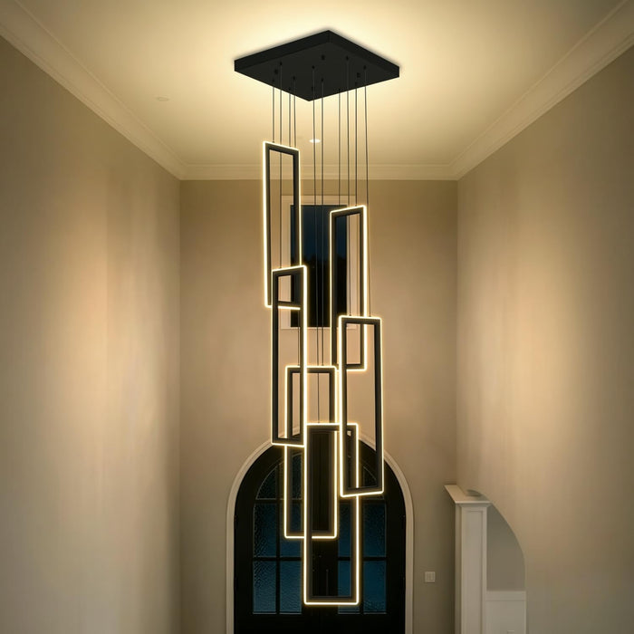 Black 6 Rings Rectangular Chandeliers LED Dimmable