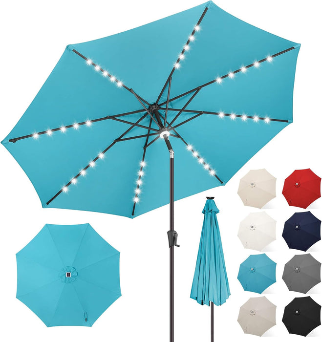 Solar Patio Umbrella with a Centre Light, 9 FT Aqua Blue
