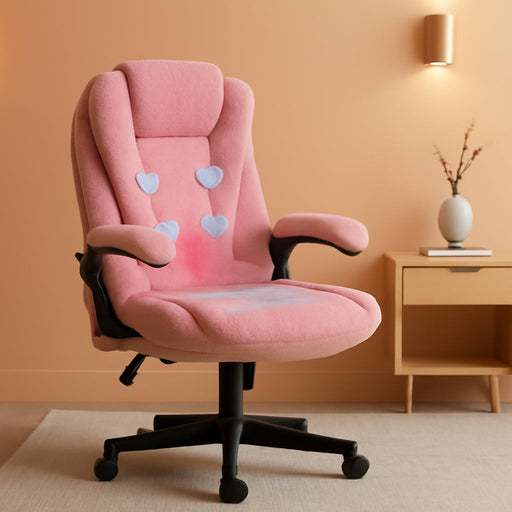 6 Point Vibrating Massage Office Chair with Heat, Velvet High Back Executive Office Chair with Reclining Backrest, Padded Armrests and Remote, Pink