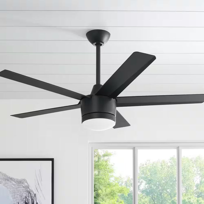 Merwry 52 In. Integrated LED Indoor Matte Black Ceiling Fan with Light Kit and Remote Control