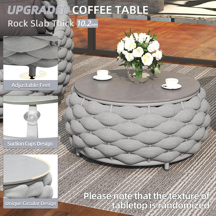 Aluminum Outdoor Patio Furniture Set with Coffee Table, 6 Piece Patio Conversation Sets with Washable Cushions Covers, Patio Sectional Furniture Set for Porch, Balcony, Deck, Yard