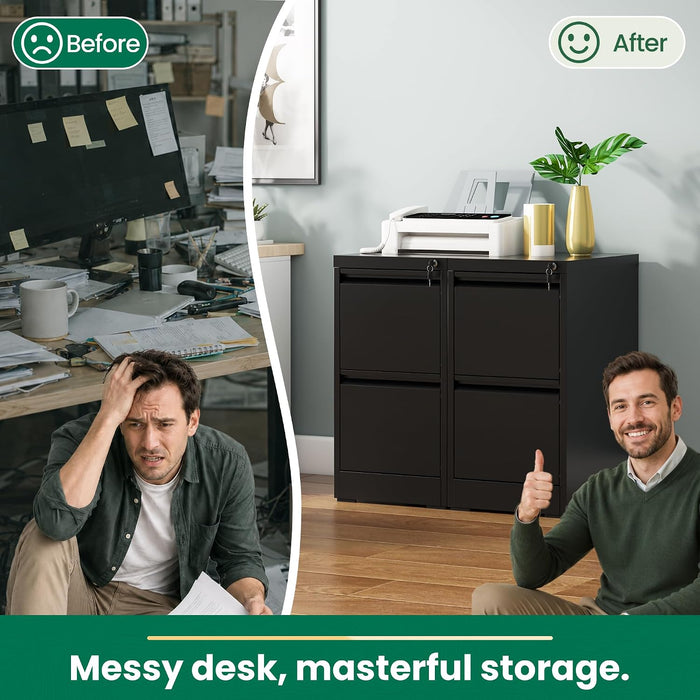 2 Drawer File Cabinet with Lock, Vertical Filing Cabinets for Home Office, Metal Storage Cabinets, Heavy Duty File Cabinet for Letter/Legal/A4/F4 Size Amsseble Required, Black