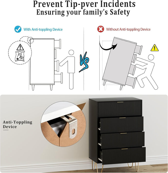 FourDrawer Dresser With IndustrialGrade Metal Legs Black