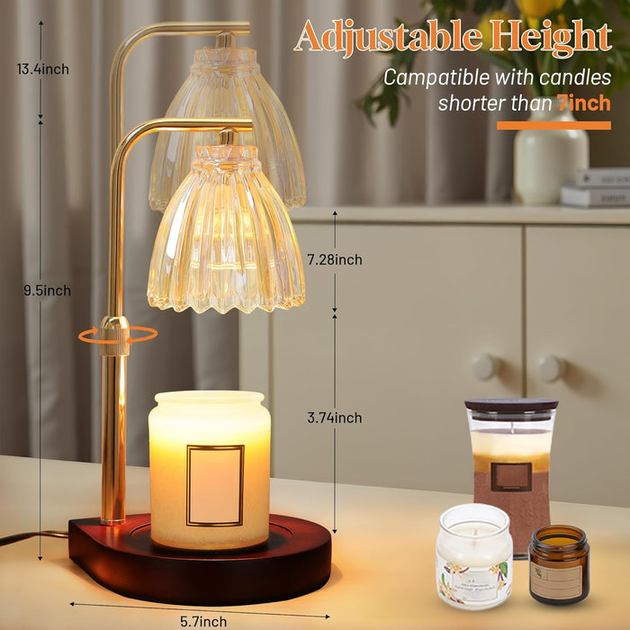 Candle Warmer Lamp with Timer, Dimmable Candle Lamp with Adjustable Height, Birthday Gifts for Women Mom, House Warming Gifts New Home, Candle Lamp Warmer for Jar Candles with 2 Bulbs - Wood