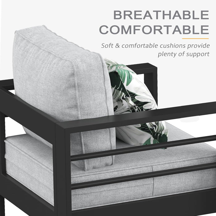 Aluminum Furniture Set with Fire Pit Table, 4 Pieces Patio Sectional Conversation Chat Sofa Modern Seating Set