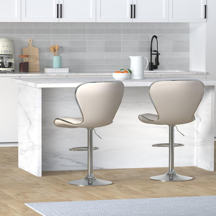 Shell Back Adjustable Swivel Bar Stools, PU Leather Padded with Back, Set of 3 (Beige)