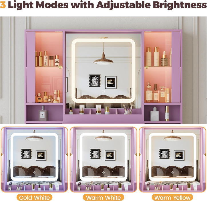 Vanity Desk With Crystal Mirror RGBLED Illumination