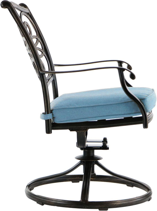 Traditions 5-Piece Rust Resistant Aluminum Patio Dining Set with Blue Cushions, Swivel Rockers and Aluminum round Dining Table, Outdoor Dining Set for 4