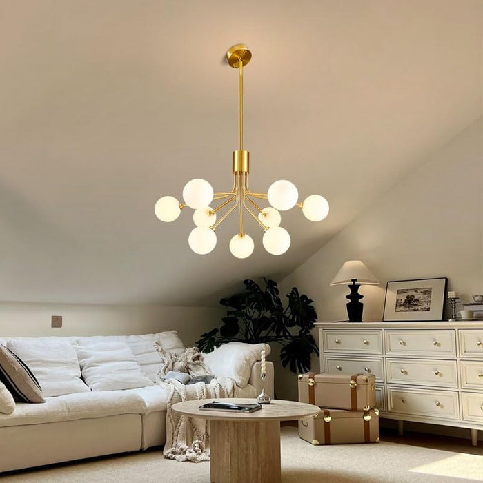 Gold Modern Chandelier 9-Light Glass Globe Ceiling Light Fixtures Mid Century Modern Sputnik Chandelier for Dining Room Kitchen Island Bedroom Living Room