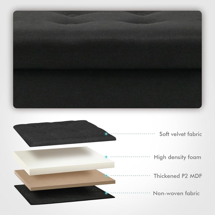 Storage Ottoman with Tray, Foot Stools and Ottomans with Legs, Storage Cube Seat Linen Black 15"