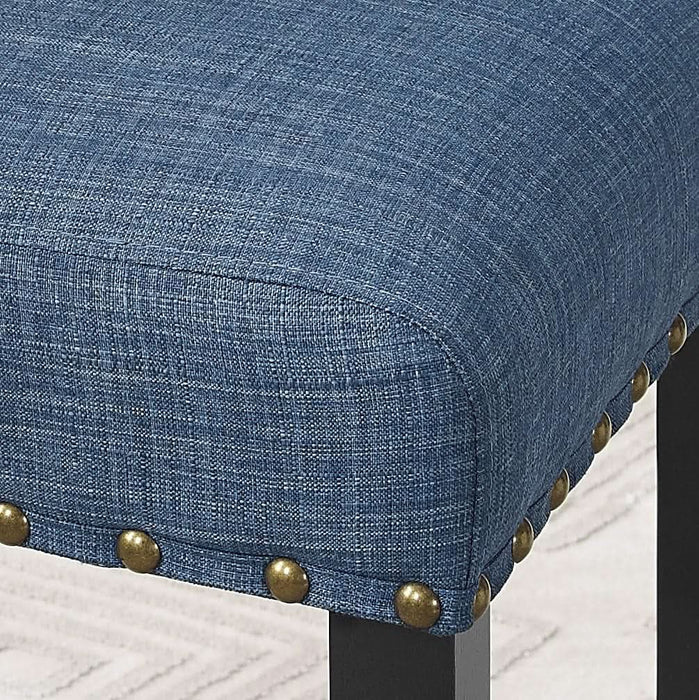 Collection Biony Espresso Wood Counter Height Dining Set with Blue Fabric Nailhead Stools,