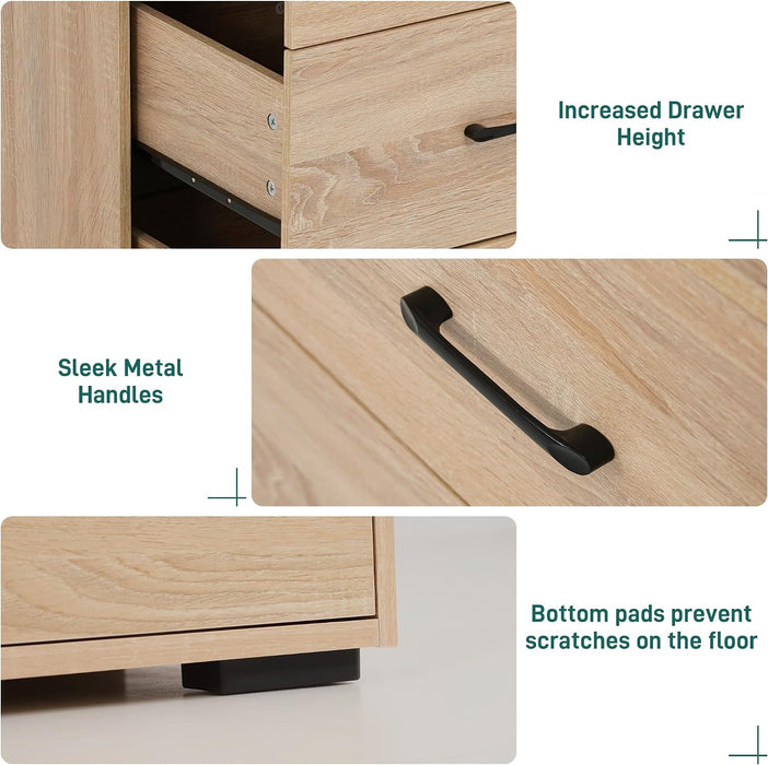 12 Drawers Dresser for Bedroom, 63" Wood Dresser with Power Outlet, LED Lights and Deep Drawers, Wide Chest of Drawers, Modern Minimalist Closet Dressers for Kids Bedroom, Living Room, Nursery, Oak