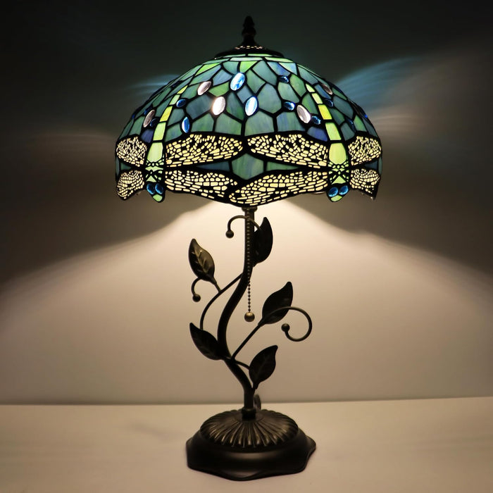Tiffany Style Sea Blue Dragonfly Stained Glass Table Lamp 19 Inch