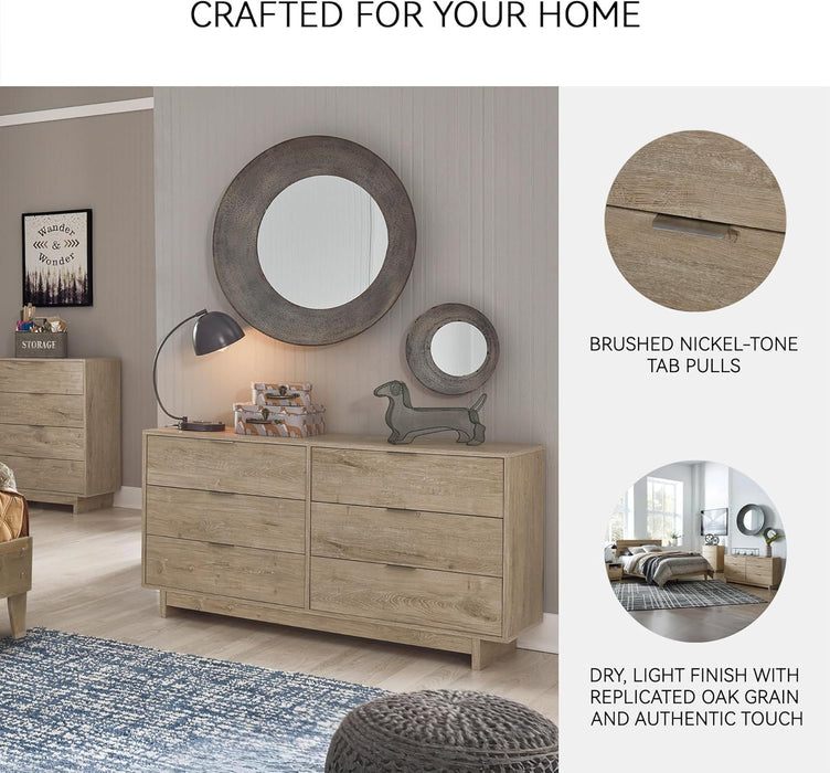 Oliah Rustic 6 Drawer Dresser, Light Brown