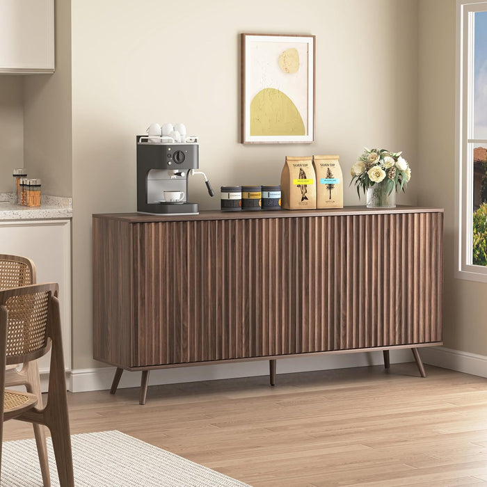 59.2" Buffet Sideboard Cabinet with Storage, Modern Accent Credenza with Adjustable Shelves, 31" H Wood Coffee Bar Console Table for Living Room Kitchen Dining Room TV Hallway, Walnut