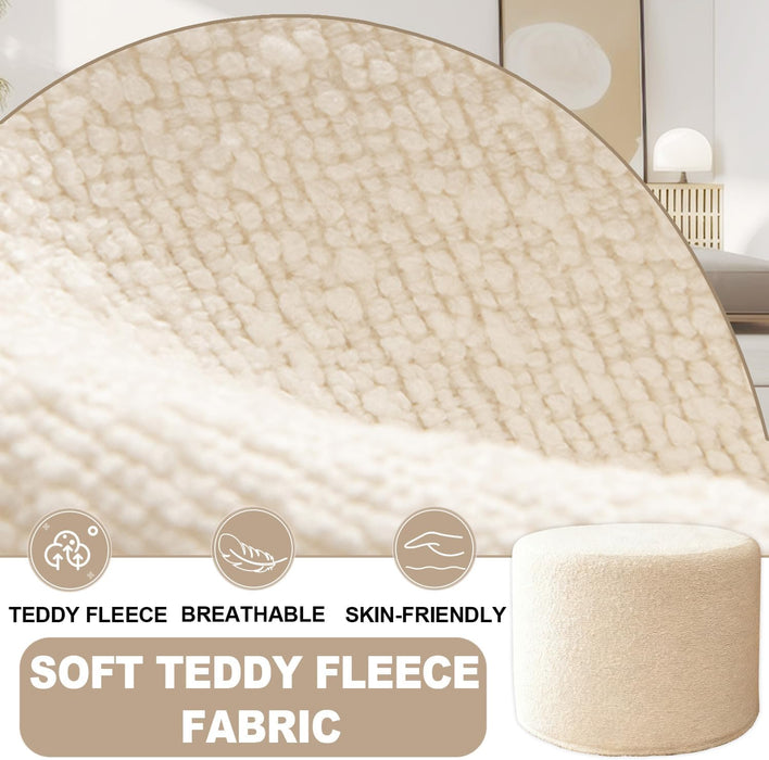 Round Ottoman Foot Rest and Boucle Pouf - High Density Sponge Filling - 17"X17"X14" Footstool for Couch Living Room - Lightweight Comfort and Charm Floor Pouf Footrest Cushion - White