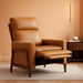 Push Back Recliner Chair, Upholstered Leather Recliner with Footrest 118-150 Degree Adjustable, Comfy Modern Wingback Recliner for Living Room, Bedroom,Small Spaces,Camel
