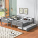 Trundle Bunk Bed, Twin over Full Wood Bunk Bed with Twin Size Trundle, Solid Wood Bunk Bed Frame with Guardrail and Ladder, Grey