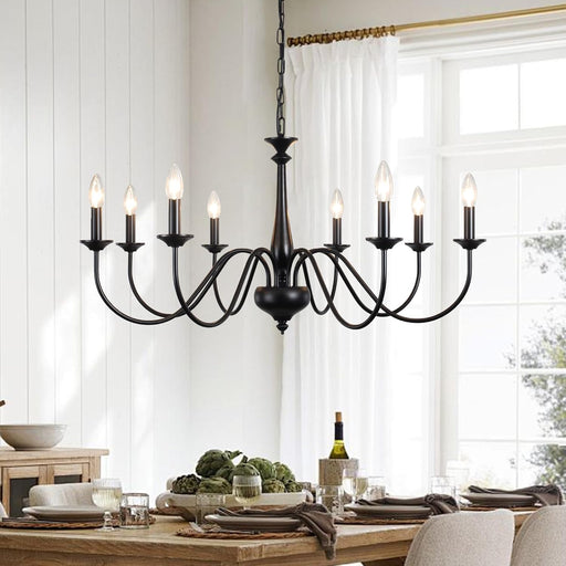Black Chandelier for Dining Room Light Fixture Hanging 8 Light Modern Farmhouse Chandelier Rustic Vintage Candle Pendant Lighting Fixtures Ceiling for Kitchen Island Foyer Entryway Living Room Bedroom