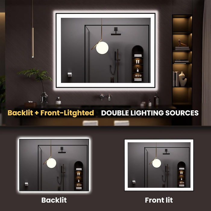 48"X36" LED Bathroom Mirror Black Framed