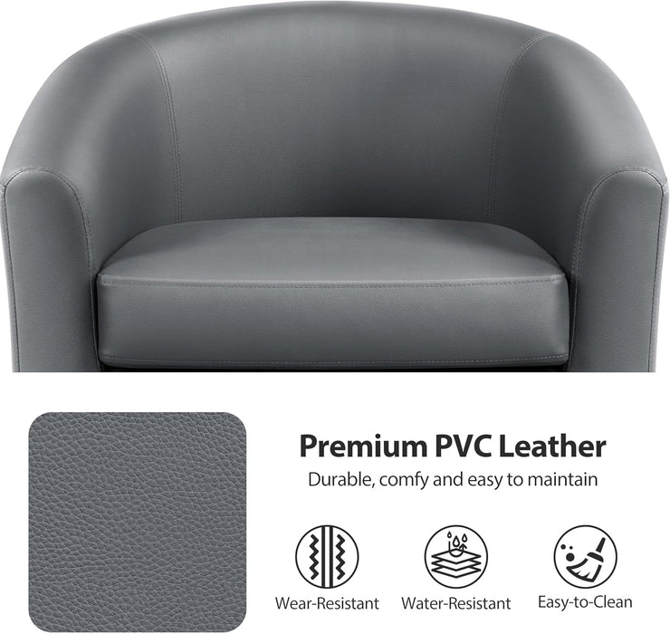 Gray Faux Leather Sophisticated Barrel Chairs Pair