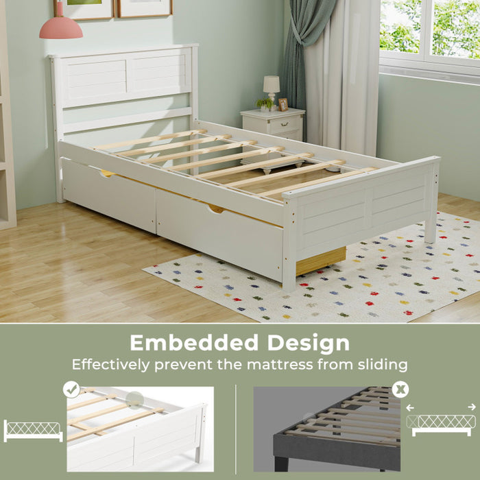 Twin Size Bed Frame with Storage Drawers