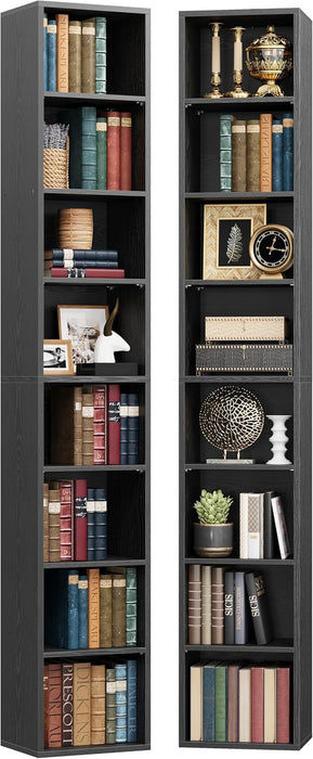 Bookshelf 8 Tier Set of 2, Tall Narrow Book Shelf, Corner Bookcase