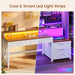 Farmhouse Home Office Desk with File Drawer & Power Outlet, Computer Desk with 4 Drawer, Storage Shelves, Printer Cabinet and Monitor Shelf, Gaming Desk with Led Lights, White Brown