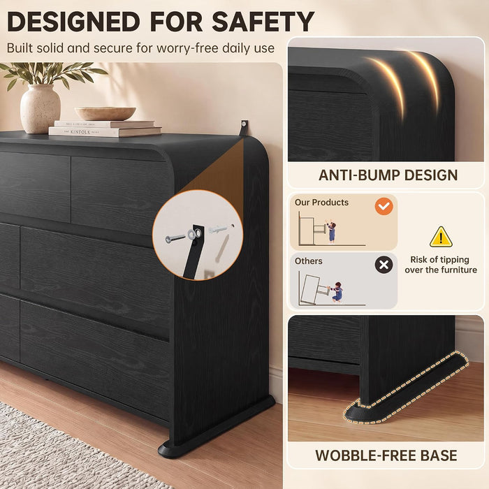 Black Dresser for Bedroom, 47.2" Wood Chest of 7 Drawers