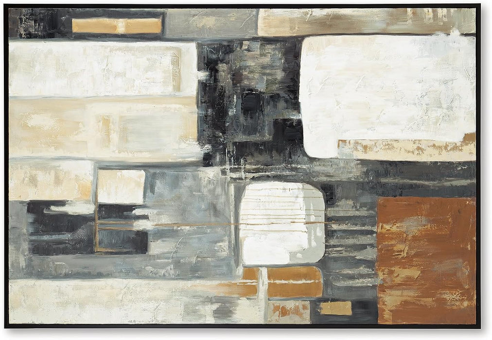 Howford Contemporary Rectangular Abstract Framed Hand-Painted Wall Art 48 X 72 Inches, Black & Gray