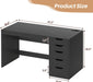 47 Inch Computer Desk with 5 Drawers and Power Outlets, Home Office Desks with Storage File Cabinet, Modern Simple Laptop Desk Writing Table for Small Spaces, Black
