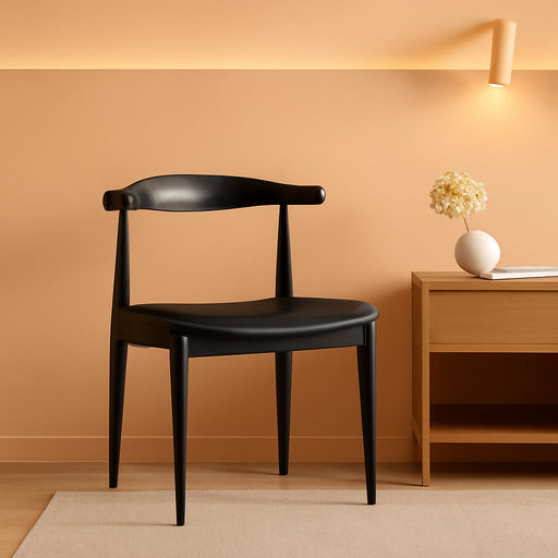 Set of 4 Black Fabric Leather Seat Kitchen Chairs