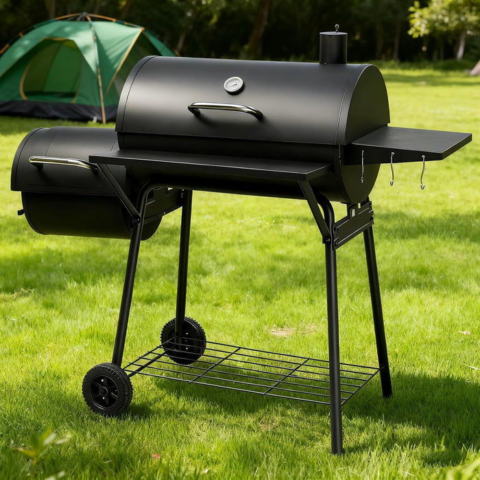 BBQ Charcoal Grill and Offset Smoker with Wheels & Side Front Table,Outdoor BBQ Grill with 557 Sq. In.,Patio Barbecue Cooker,Grilling Space for Outdoor Backyard,Balcony,Patio and Parties