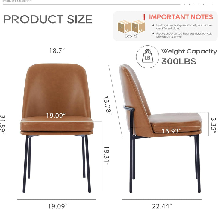 Leather Dining Chairs Set of 4 with Metal Legs, Brown