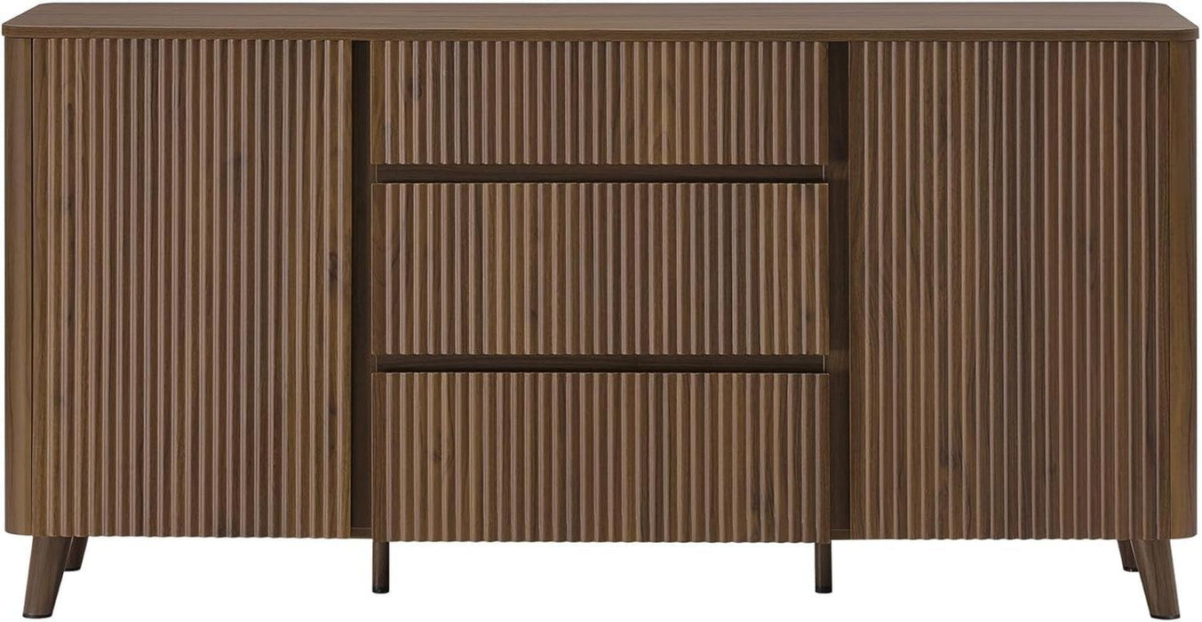 62" Sideboard Buffet Cabinet with Storage, Living Room Accent Cabinet with Drawers, Doors and Adjustable Shelves, for Bar, Kitchen, Walnut