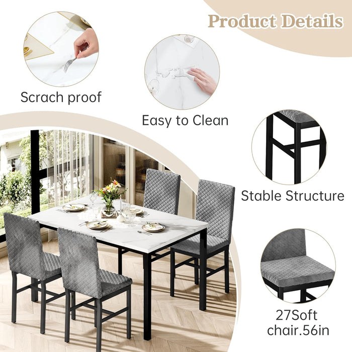 SlateGrey Marble Tabletop Five Piece DiningSet Premium