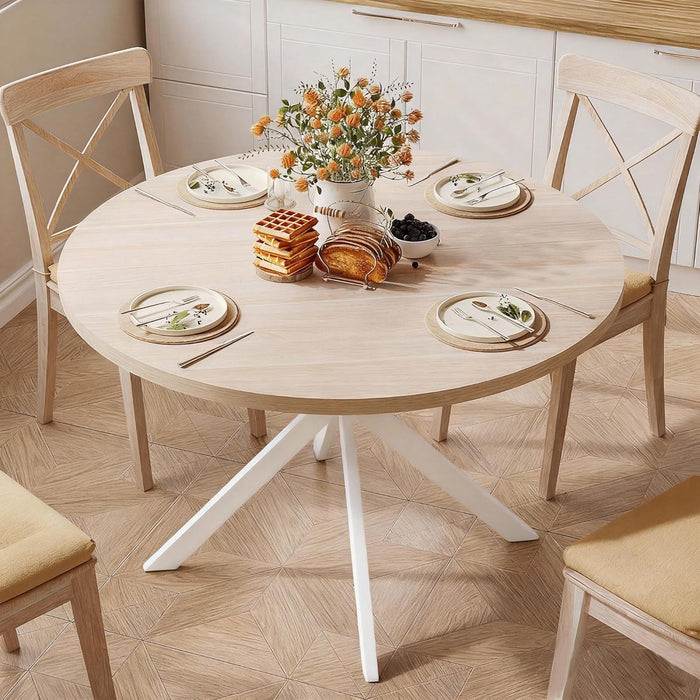 Natural Oak Round DiningTableWithRoundedEdges For Four 47.2Inch
