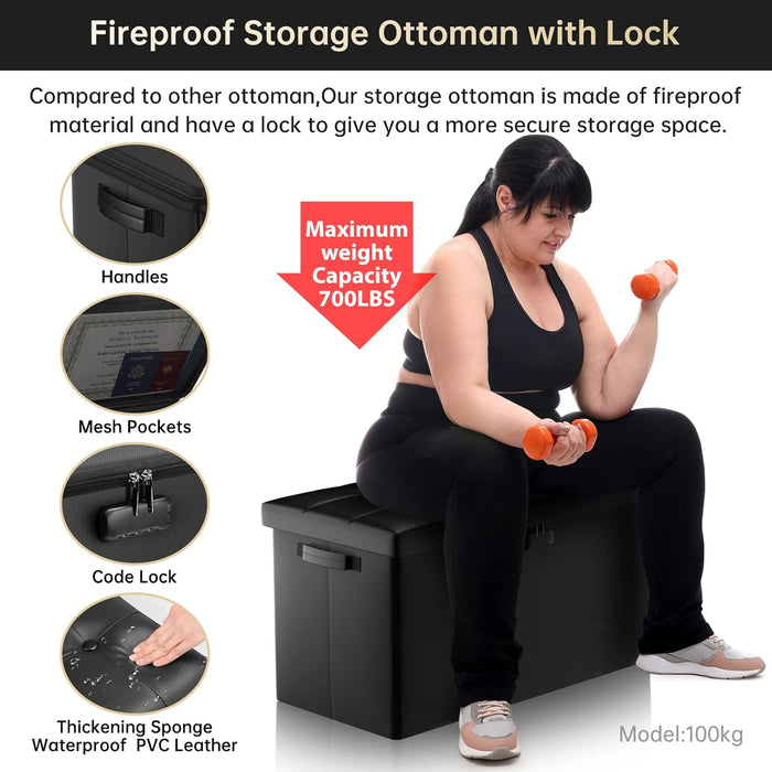 30 Inch Fireproof Waterproof Locking Storage Ottoman
