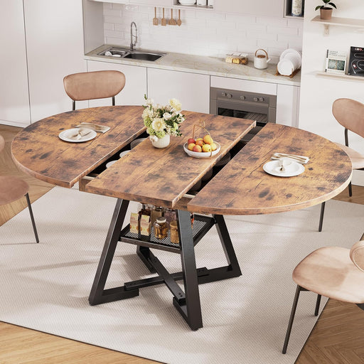 Expandable Oval Dining Table With BuiltIn StorageSystem
