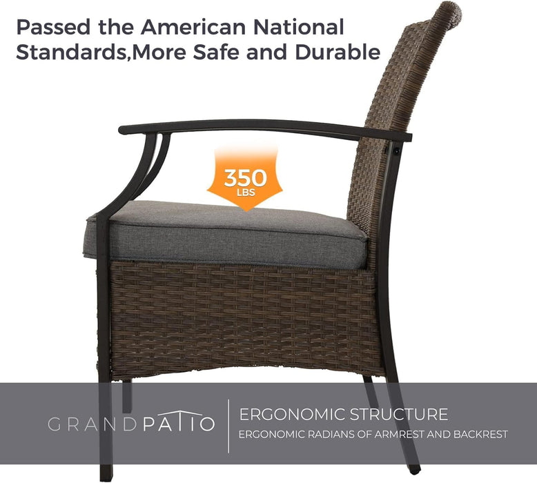 Outdoor Chairs Set of 2, Wicker Patio Seating with Olefin Cushion for Front Porch Small Balcony outside (Grey)