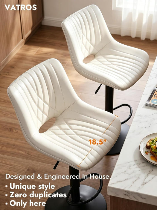 Swivel Bar Stools Set of 2, Height Adjustable Counter Height Bar Stools with Open Back and Footrest, Premium Faux PU Leather, Modern Upholstered Bar Chairs for Kitchen Island/Bar/Counter, White