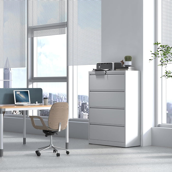 Lateral File Cabinet 4 Drawer, Metal File Cabinets for Home Office Legal/Letter A4 Size, File Cabinet with 4 Lock, Require Assembly(White)