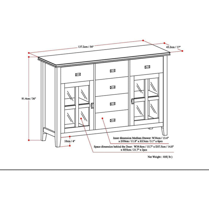 Contemporary Russet Brown Pine Wood Sideboard Buffet